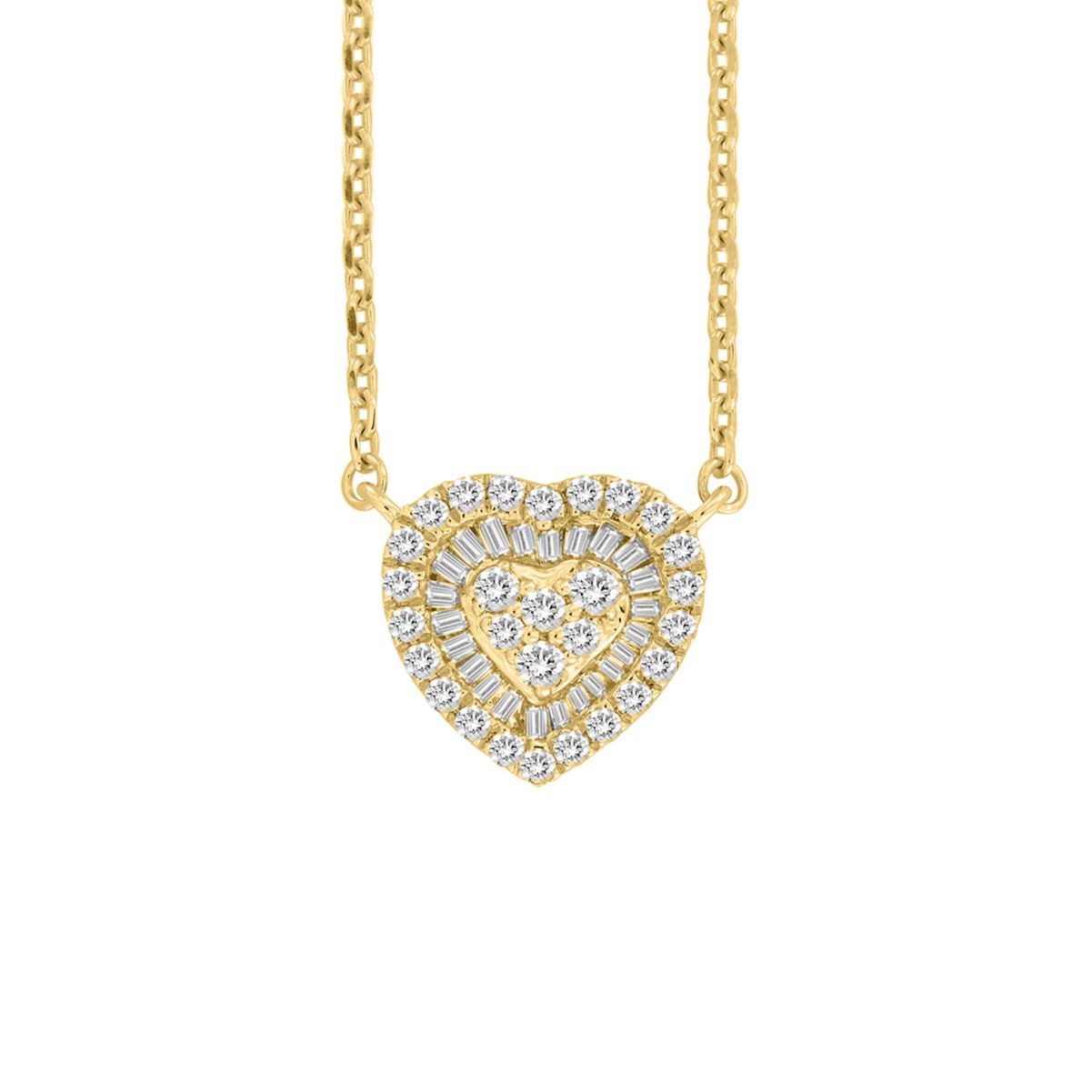18K YELLOW GOLD 1/2CT ROUND/BAGUETTE DIAMOND LADIES NECKLACE 