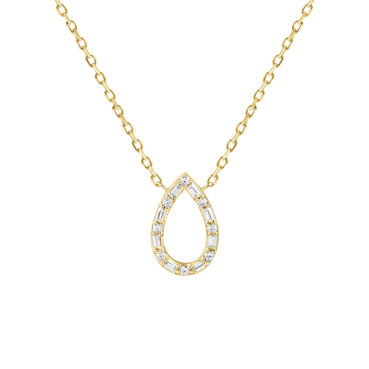 10K YELLOW GOLD 1/6CT ROUND/BAGUETTE DIAMOND LADIES PENDANT 