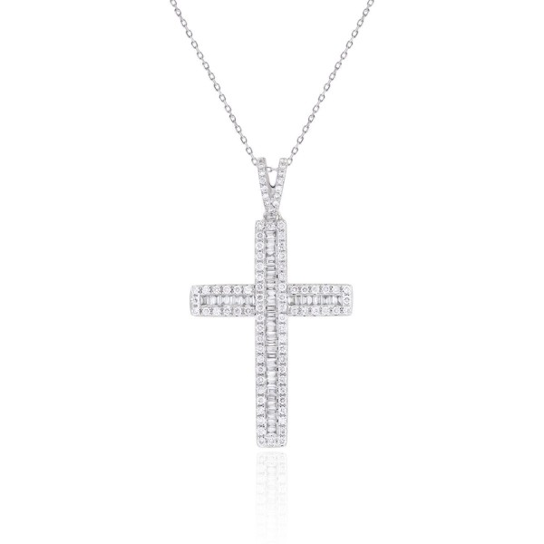 18K WHITE GOLD 7/8CT ROUND/BAGUETTE DIAMOND LADIES...