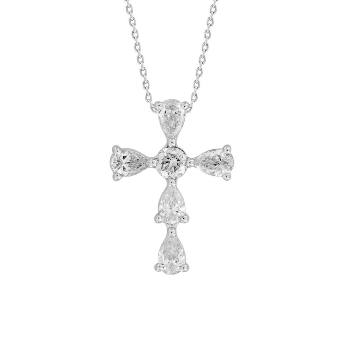 18K WHITE GOLD 1CT ROUND/PEAR DIAMOND LADIES PENDANT WITH CHAIN  