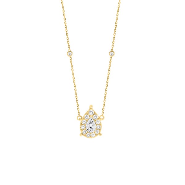 18K YELLOW GOLD 3/4CT ROUND/PEAR DIAMOND LADIES NE...