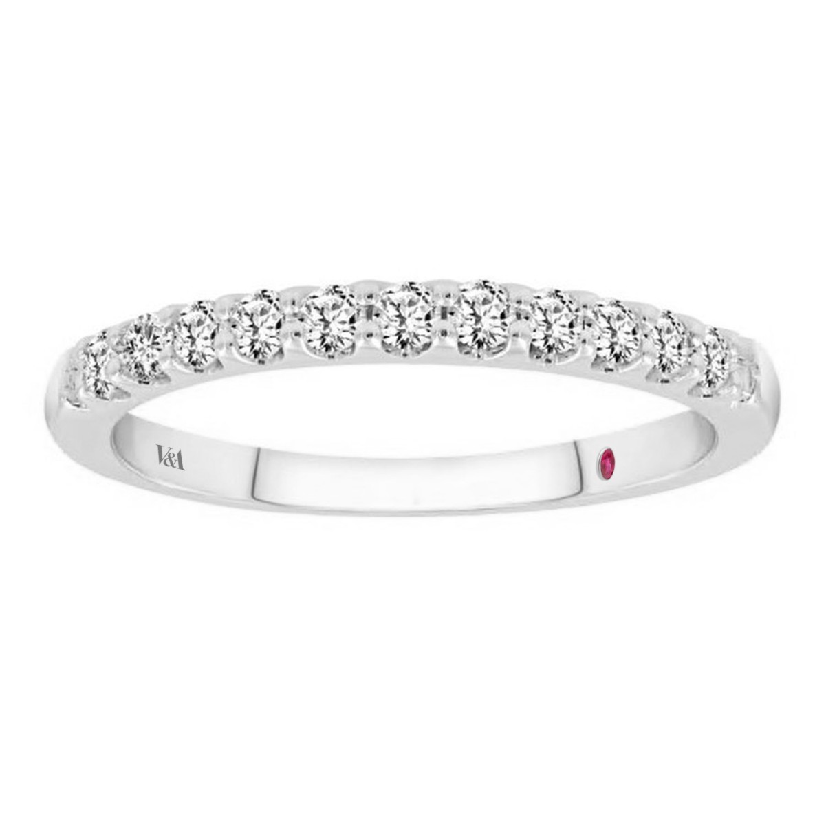 14K WHITE GOLD 1/6CT ROUND/PINK SAPPHIRE DIAMOND LADIES BAND 