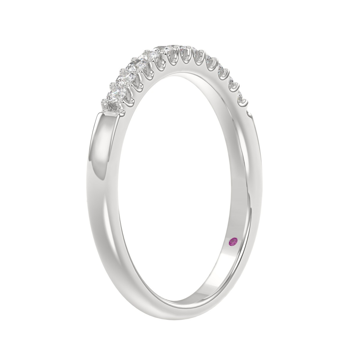 14K WHITE GOLD 1/6CT ROUND/PINK SAPPHIRE DIAMOND LADIES BAND 