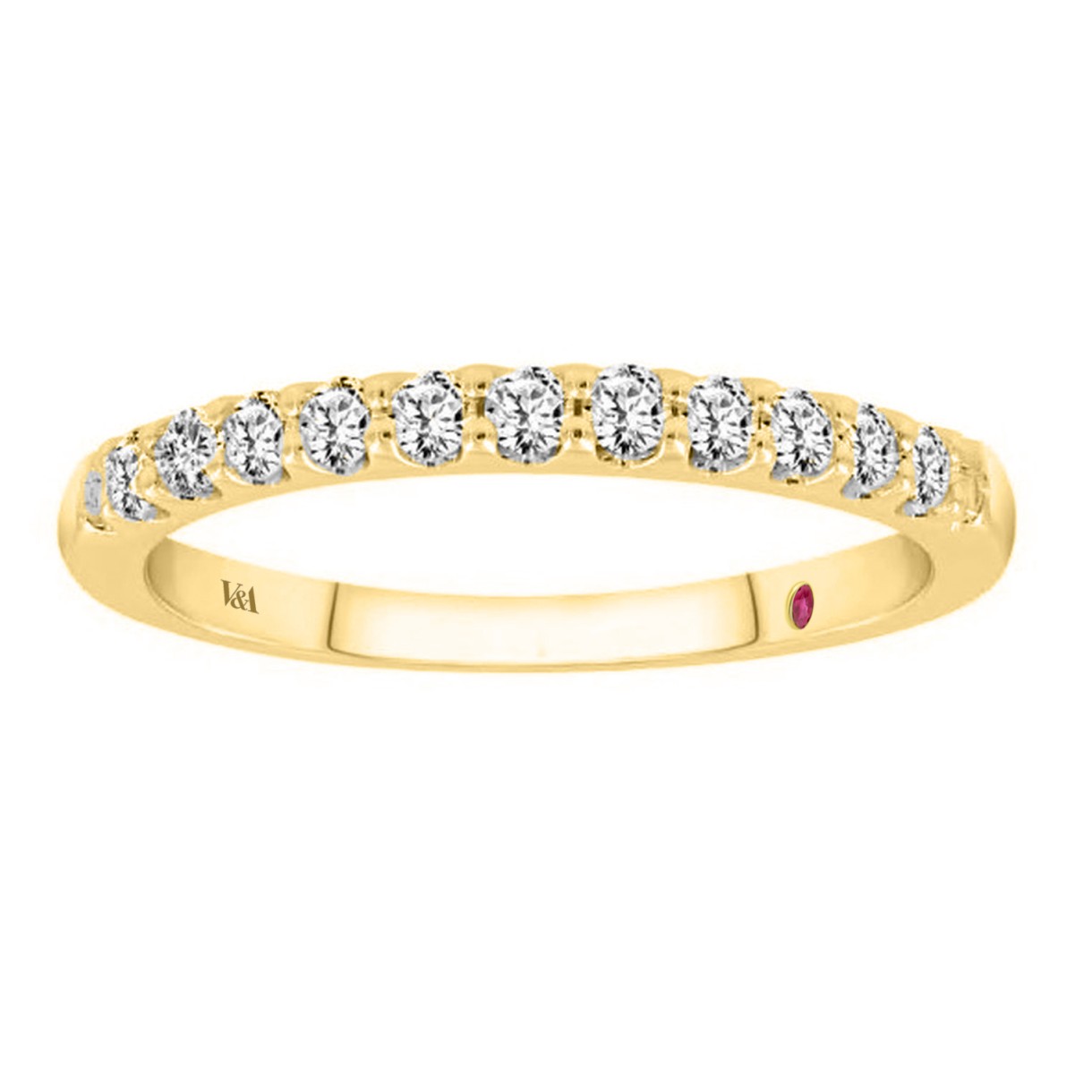 14K YELLOW GOLD 1/6CT ROUND/PINK SAPPHIRE DIAMOND LADIES BAND 