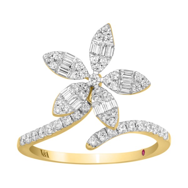 18K YELLOW GOLD 1/2CT ROUND/BAGUETTE DIAMOND LADIE...