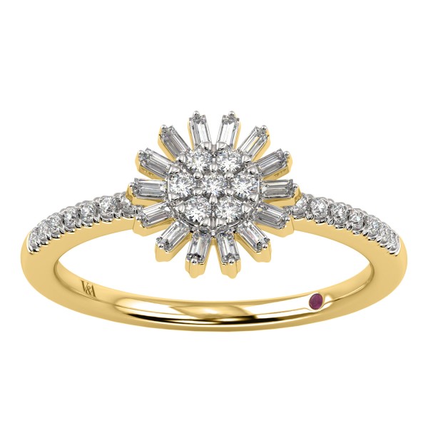 18K YELLOW GOLD 1/4CT ROUND/BAGUETTE DIAMOND LADIE...