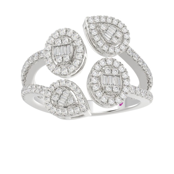 18K WHITE  GOLD 7/8CT ROUND/BAGUETTE DIAMOND LADIE...