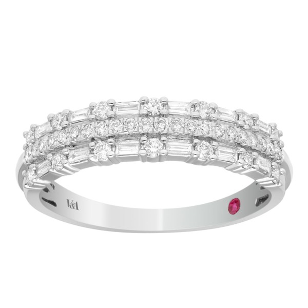 14K WHITE GOLD 1/2CT ROUND/BAGUETTE DIAMOND LADIES...