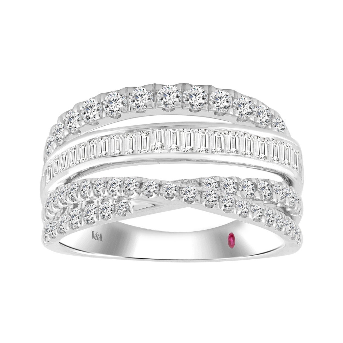 18K WHITE GOLD 1 1/4CT ROUND/BAGUETTE DIAMOND LADIES RING 