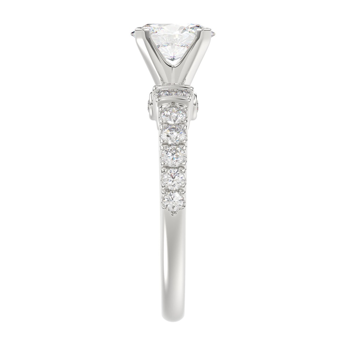18K WHITE GOLD 1/2CT ROUND/BAGUETTE DIAMOND LADIES SEMI MOUNT RING(CENTER STONE MOUNT OVAL DIAMOND 1CT)