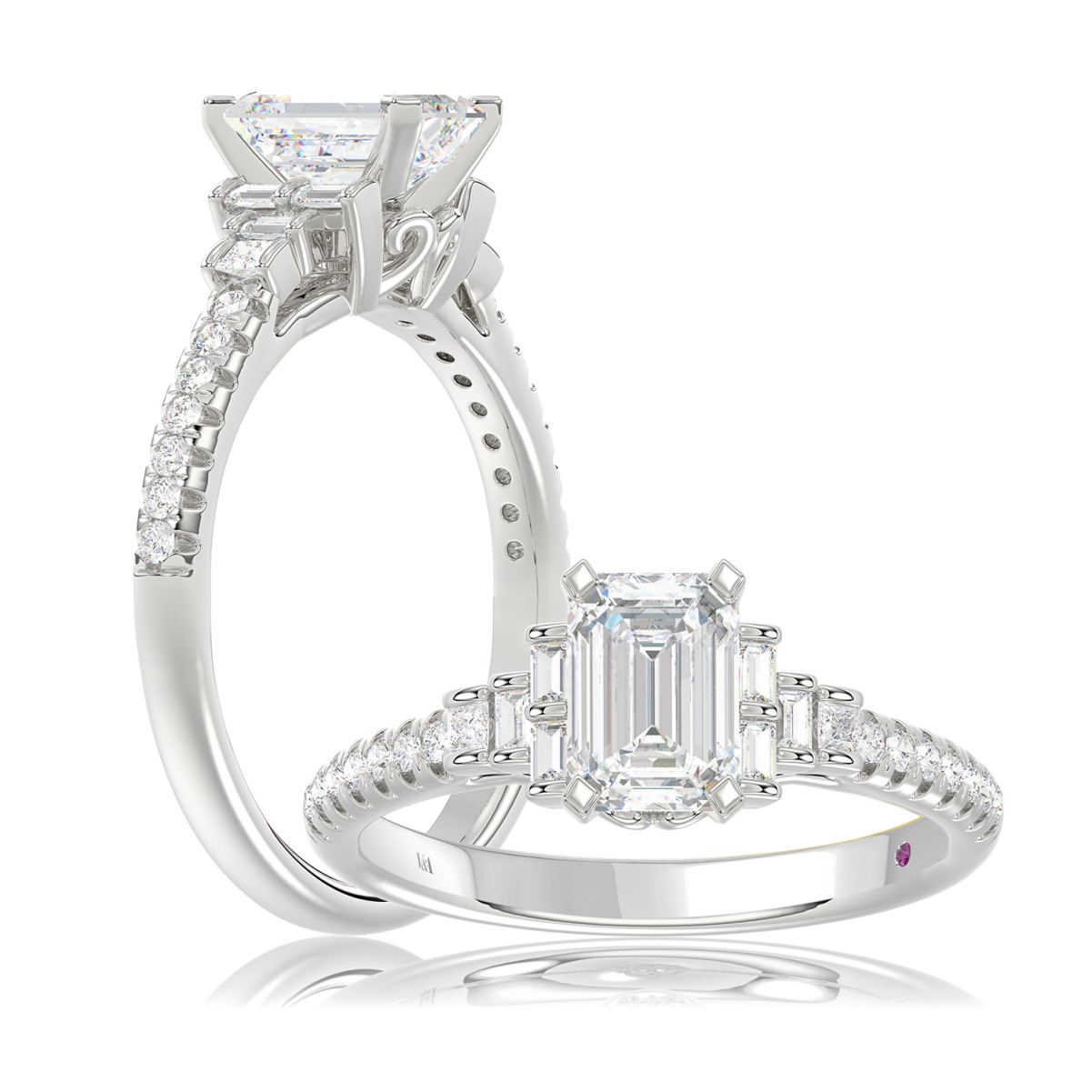 14K WHITE GOLD 1/4CT ROUND/BAGUETTE DIAMOND LADIES SEMI MOUNT RING (CENTER STONE EMERALD DIAMOND 1CT) 14K WHITE GOLD 1/4CT ROUND/BAGUETTE DIAMOND LADIES SEMI MOUNT RING (CENTER STONE EMERALD DIAMOND 1CT)