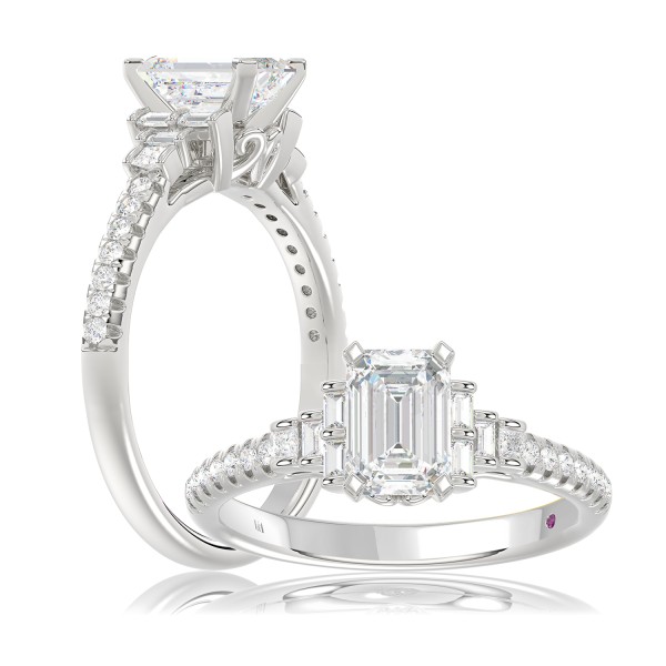 14K WHITE GOLD 1/4CT ROUND/BAGUETTE DIAMOND LADIES...