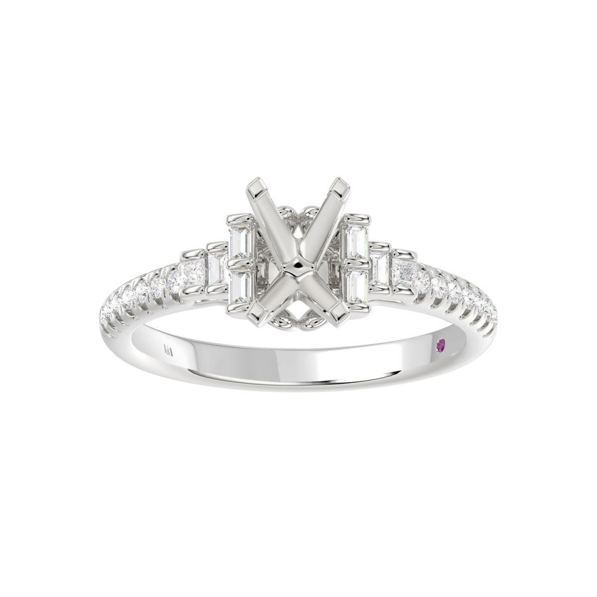 14K WHITE GOLD 1/4CT ROUND/BAGUETTE DIAMOND LADIES SEMI MOUNT RING (CENTER STONE EMERALD DIAMOND 1CT) 14K WHITE GOLD 1/4CT ROUND/BAGUETTE DIAMOND LADIES SEMI MOUNT RING (CENTER STONE EMERALD DIAMOND 1CT)