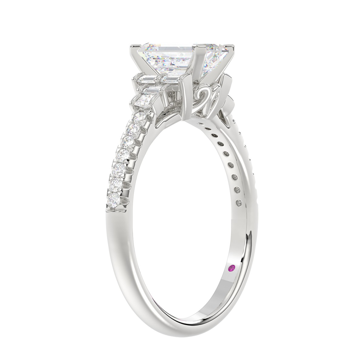 14K WHITE GOLD 1/4CT ROUND/BAGUETTE DIAMOND LADIES SEMI MOUNT RING (CENTER STONE EMERALD DIAMOND 1CT) 14K WHITE GOLD 1/4CT ROUND/BAGUETTE DIAMOND LADIES SEMI MOUNT RING (CENTER STONE EMERALD DIAMOND 1CT)