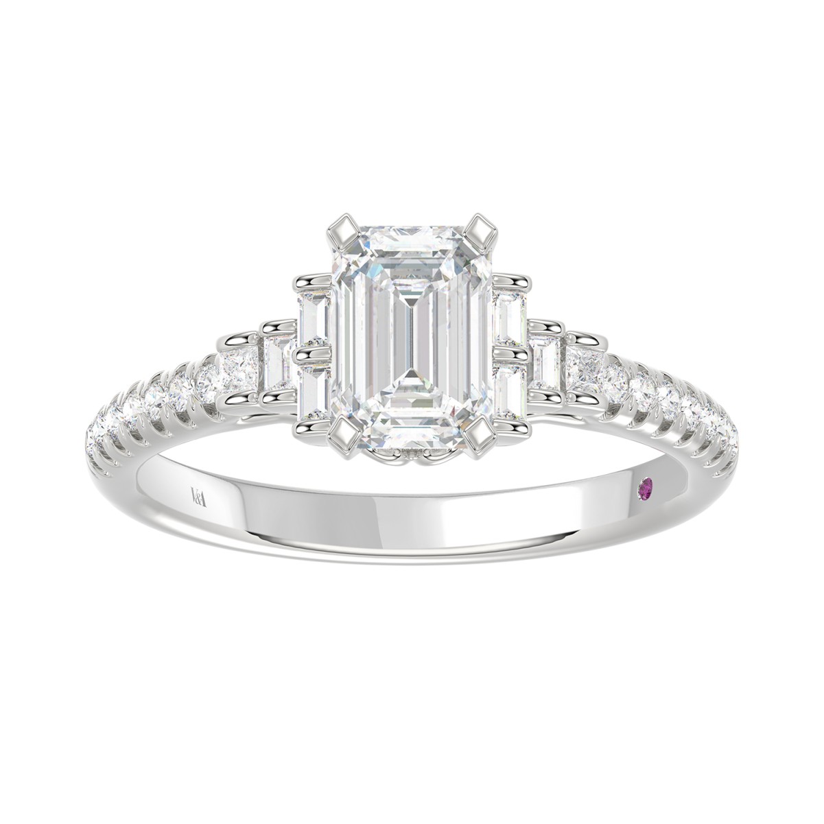 14K WHITE GOLD 1/4CT ROUND/BAGUETTE DIAMOND LADIES SEMI MOUNT RING (CENTER STONE EMERALD DIAMOND 1CT) 14K WHITE GOLD 1/4CT ROUND/BAGUETTE DIAMOND LADIES SEMI MOUNT RING (CENTER STONE EMERALD DIAMOND 1CT)