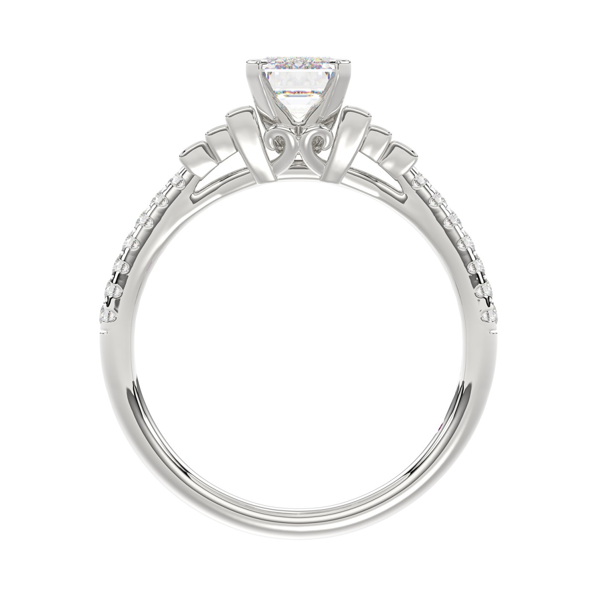 14K WHITE GOLD 1/4CT ROUND/BAGUETTE DIAMOND LADIES SEMI MOUNT RING (CENTER STONE EMERALD DIAMOND 1CT) 14K WHITE GOLD 1/4CT ROUND/BAGUETTE DIAMOND LADIES SEMI MOUNT RING (CENTER STONE EMERALD DIAMOND 1CT)