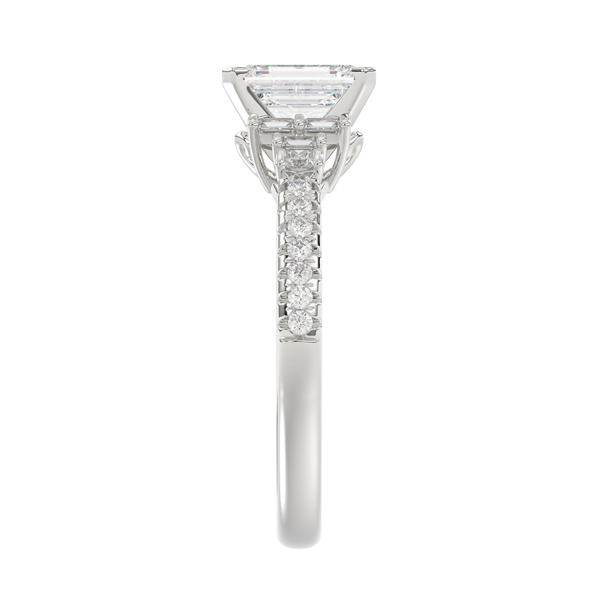 14K WHITE GOLD 1/4CT ROUND/BAGUETTE DIAMOND LADIES SEMI MOUNT RING (CENTER STONE EMERALD DIAMOND 1CT) 14K WHITE GOLD 1/4CT ROUND/BAGUETTE DIAMOND LADIES SEMI MOUNT RING (CENTER STONE EMERALD DIAMOND 1CT)
