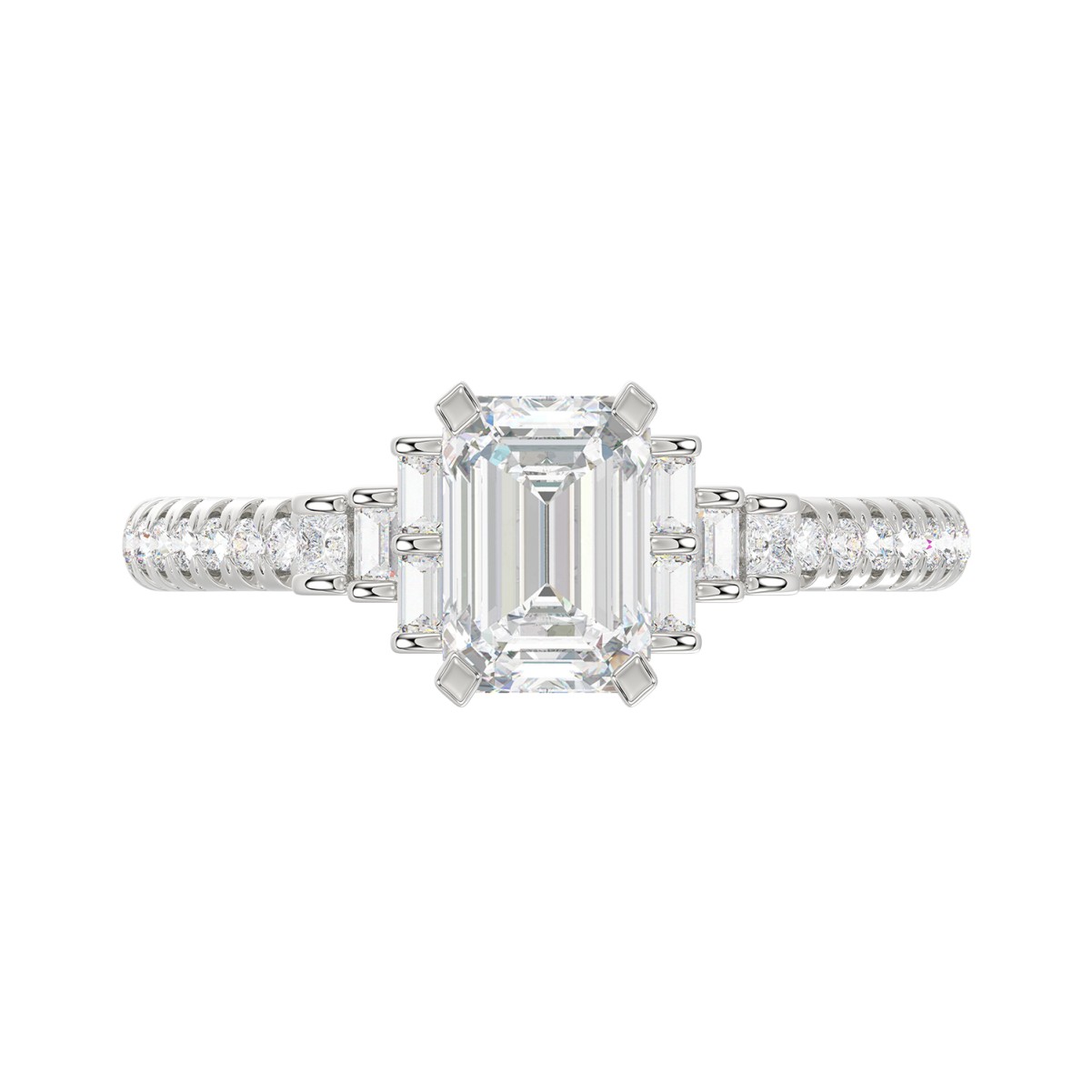 14K WHITE GOLD 1/4CT ROUND/BAGUETTE DIAMOND LADIES SEMI MOUNT RING (CENTER STONE EMERALD DIAMOND 1CT) 14K WHITE GOLD 1/4CT ROUND/BAGUETTE DIAMOND LADIES SEMI MOUNT RING (CENTER STONE EMERALD DIAMOND 1CT)