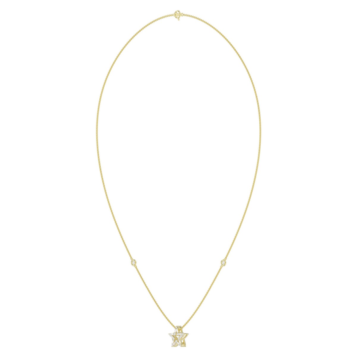 18K YELLOW GOLD 1/3CT ROUND/BAGUETTE DIAMOND LADIES NECKLACE 