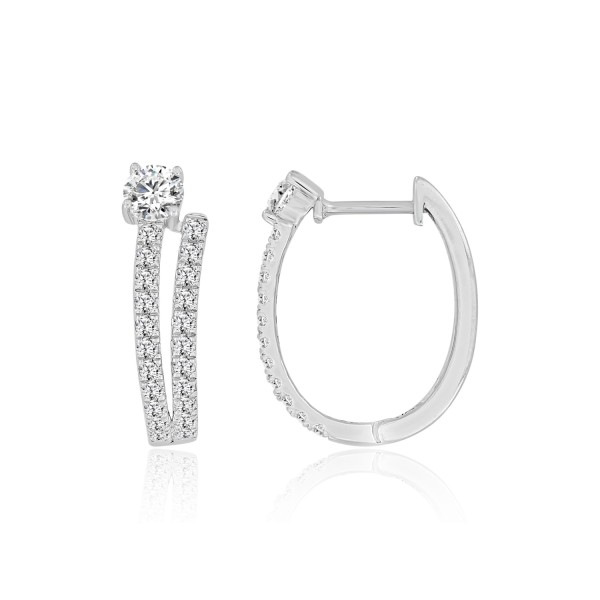 18K WHITE GOLD 1CT ROUND DIAMOND LADIES HOOPS EARR...