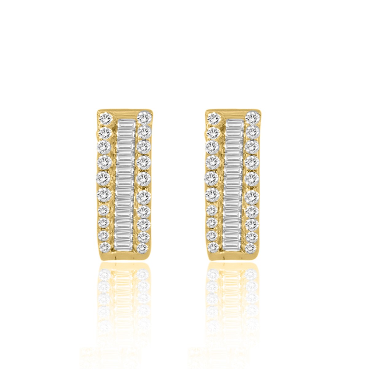 18K YELLOW GOLD 3/4CT ROUND/BAGUETTE DIAMOND LADIES HOOPS EARRINGS 