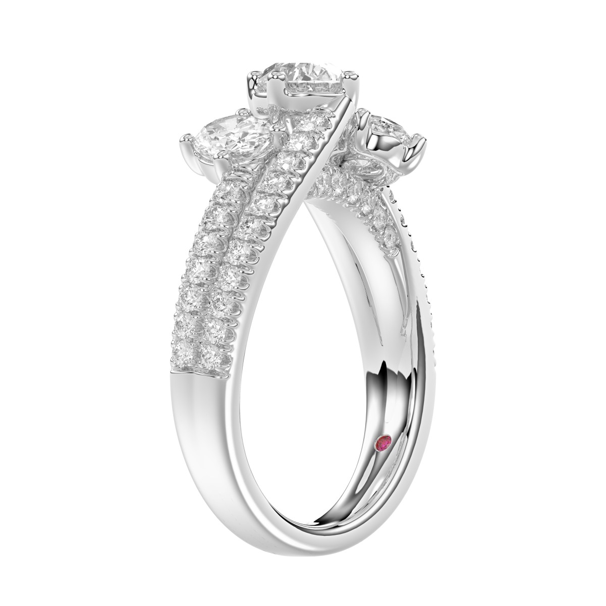 18K WHITE GOLD 2CT ROUND/OVAL DIAMOND LADIES RING(CENTER STONE OVAL DIAMOND 3/4CT)