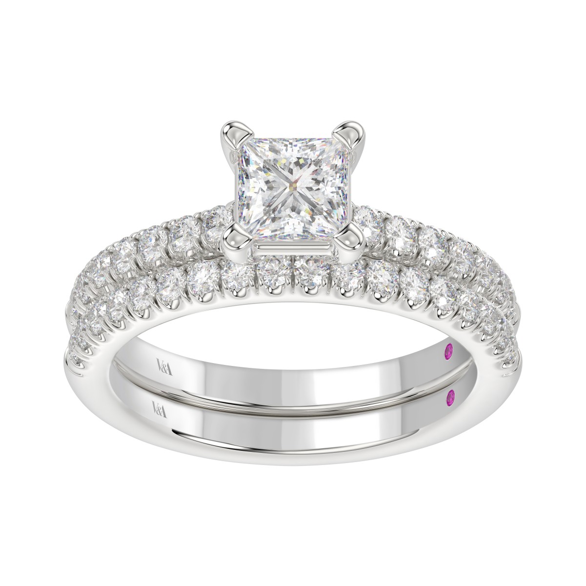 14K WHITE GOLD 1/2CT ROUND DIAMOND LADIES SEMI MOUNT BRIDAL SET (CENTER STONE PRINCESS DIAMOND 1CT)