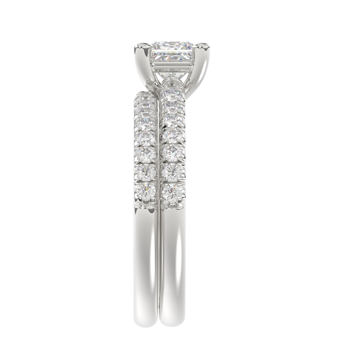 14K WHITE GOLD 1/2CT ROUND DIAMOND LADIES SEMI MOUNT BRIDAL SET (CENTER STONE PRINCESS DIAMOND 1CT)