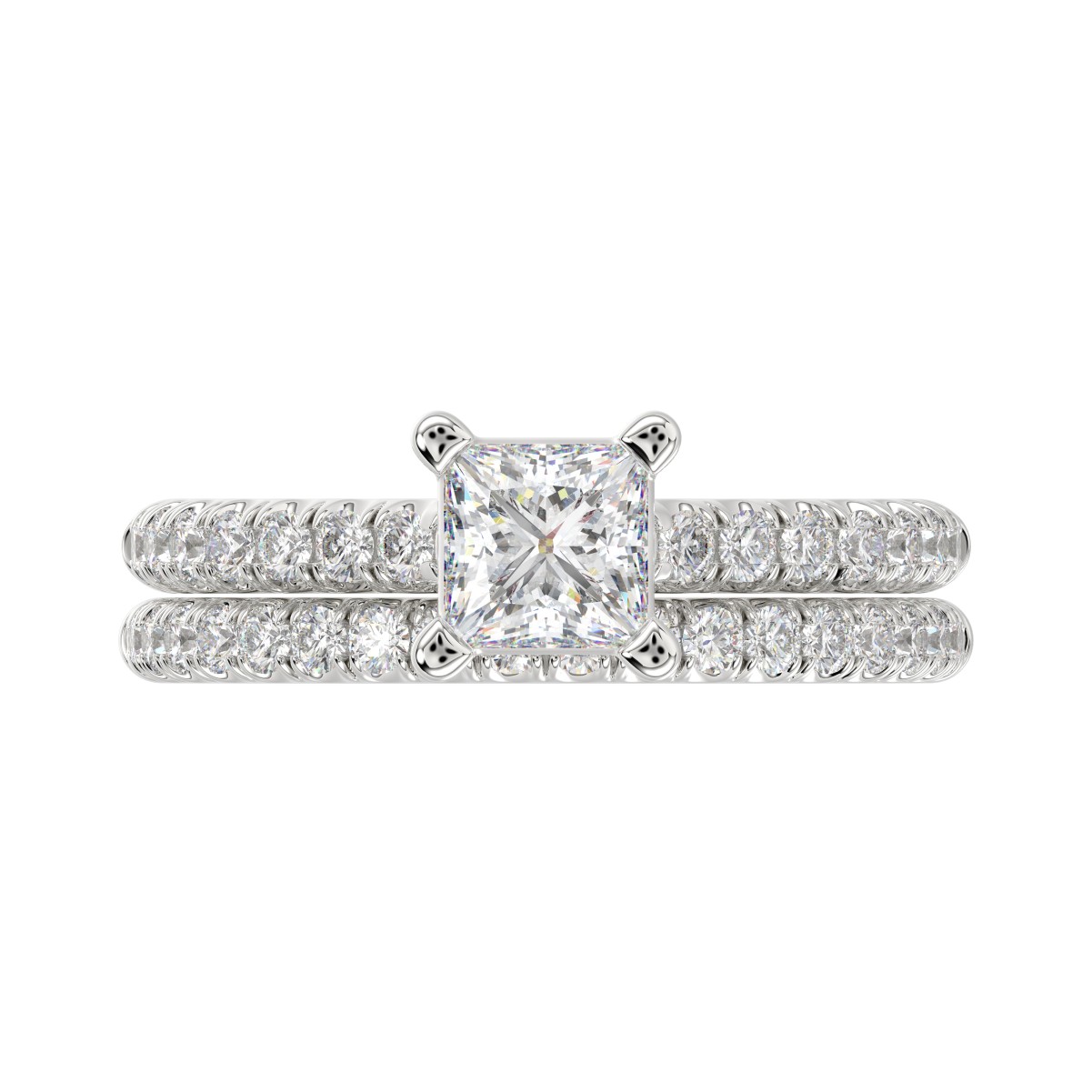 14K WHITE GOLD 1/2CT ROUND DIAMOND LADIES SEMI MOUNT BRIDAL SET (CENTER STONE PRINCESS DIAMOND 1CT)