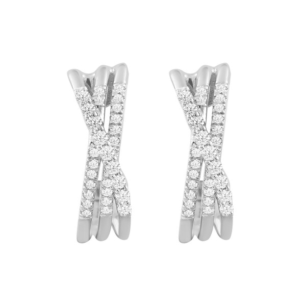 14K WHITE GOLD 1.00CT ROUND DIAMOND LADIES HOOP EA...