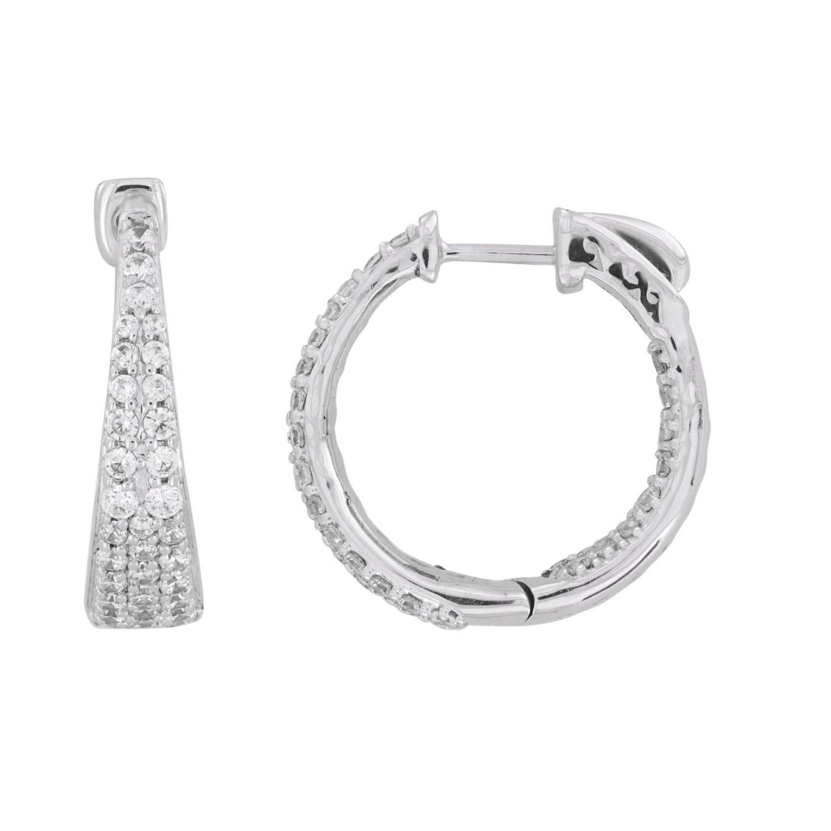 14K WHITE GOLD 1CT ROUND DIAMOND LADIES HOOP EARRINGS 