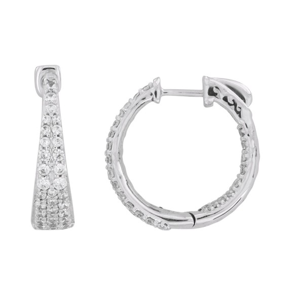 14K WHITE GOLD 1CT ROUND DIAMOND LADIES HOOP EARRI...