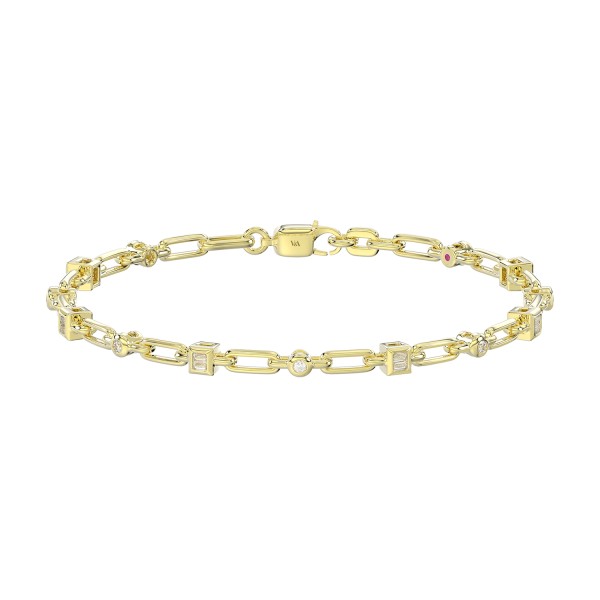 14K YELLOW GOLD 1/3CT ROUND/BAGUETTE DIAMOND LADIE...