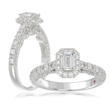 14K WHITE GOLD 1 1/3CT ROUND/EMERALD DIAMOND LADIES RING(CENTER STONE EMERALD DIAMOND 1/2CT)