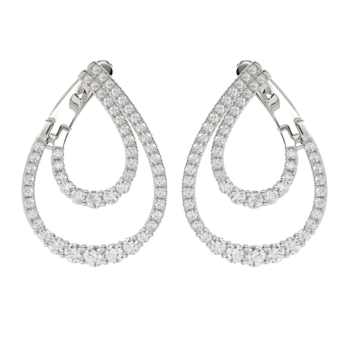 14K WHITE GOLD 1CT ROUND DIAMOND LADIES HOOPS EARRINGS