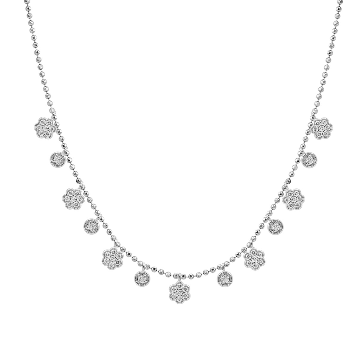 14K WHITE GOLD 1/2CT ROUND/PINK SAPPHIRE DIAMOND LADIES NECKLACE 