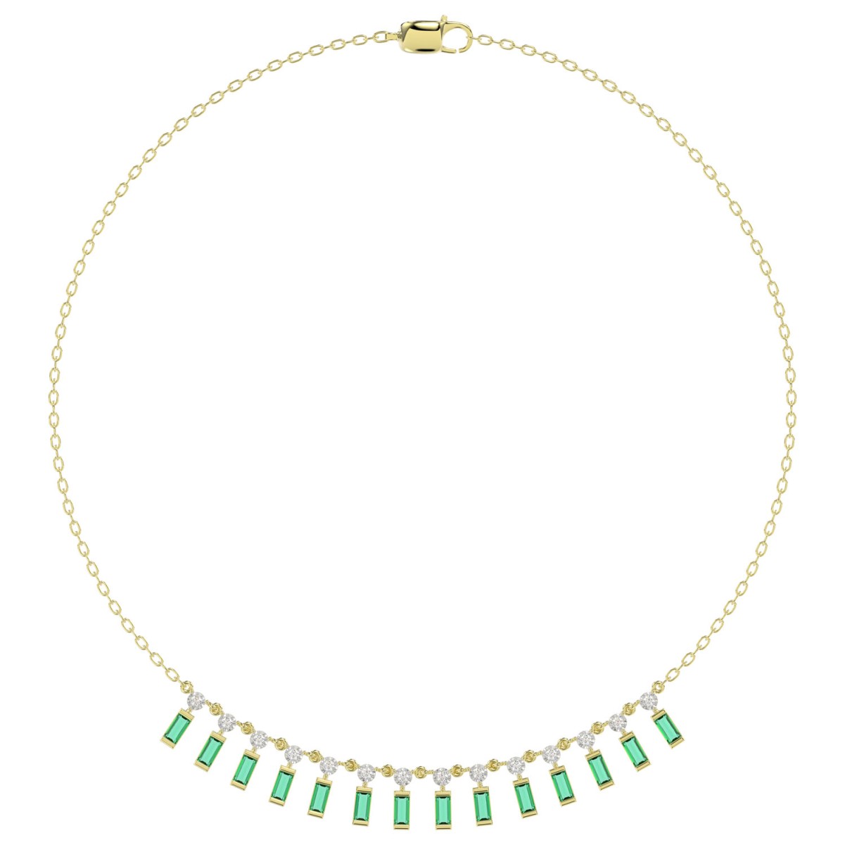 14K YELLOW GOLD 1 3/4CT ROUND/BAGUETTE DIAMOND LADIES NECKLACE (EMERALD DIAMOND 3/4CT)