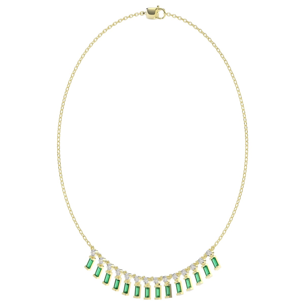 14K YELLOW GOLD 1 3/4CT ROUND/BAGUETTE DIAMOND LADIES NECKLACE (EMERALD DIAMOND 3/4CT)