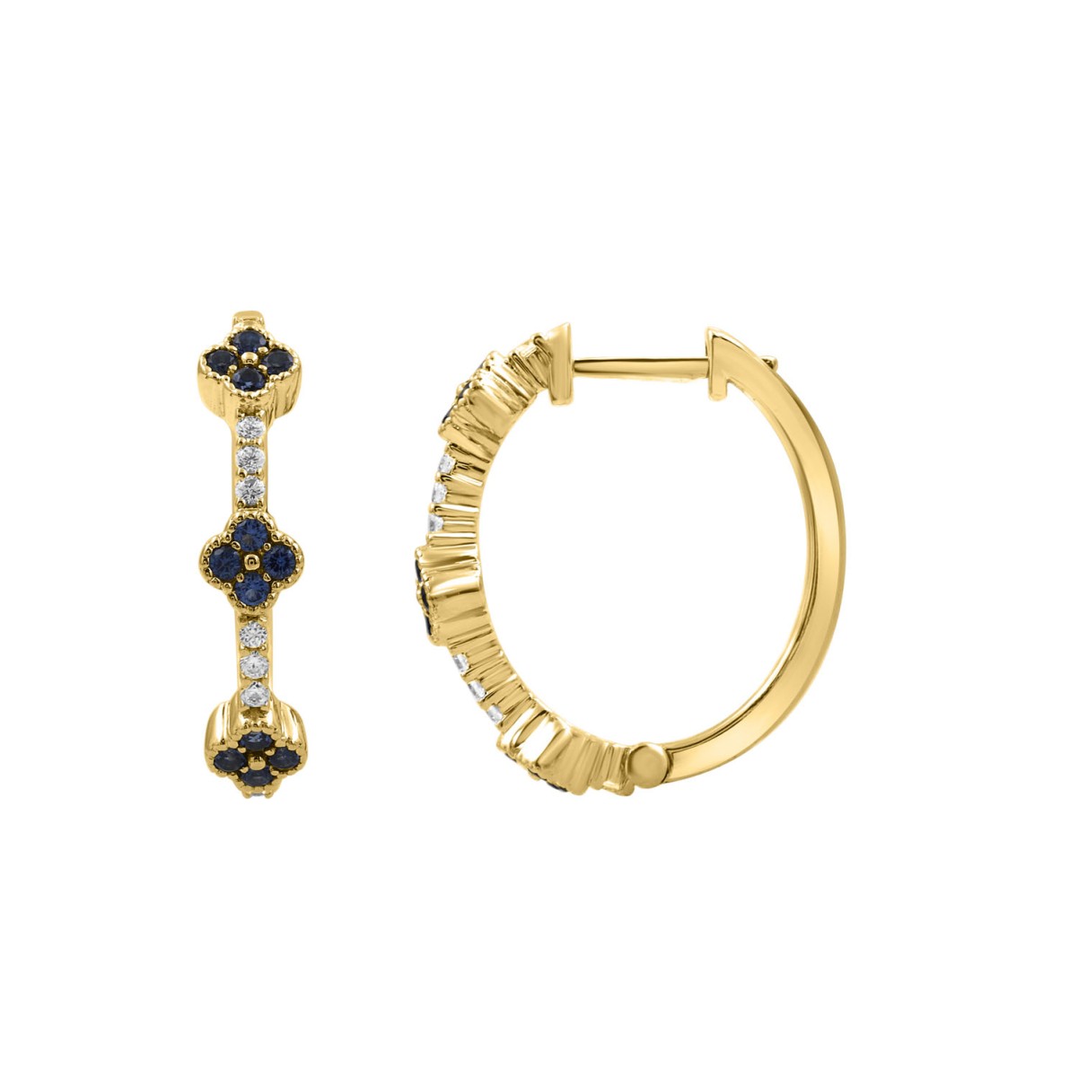 14K YELLOW GOLD 1/2CT ROUND/PINK SAPPHIRE DIAMOND LADIES HOOP EARRINGS (ROUND DIAMOND 1/3CT)