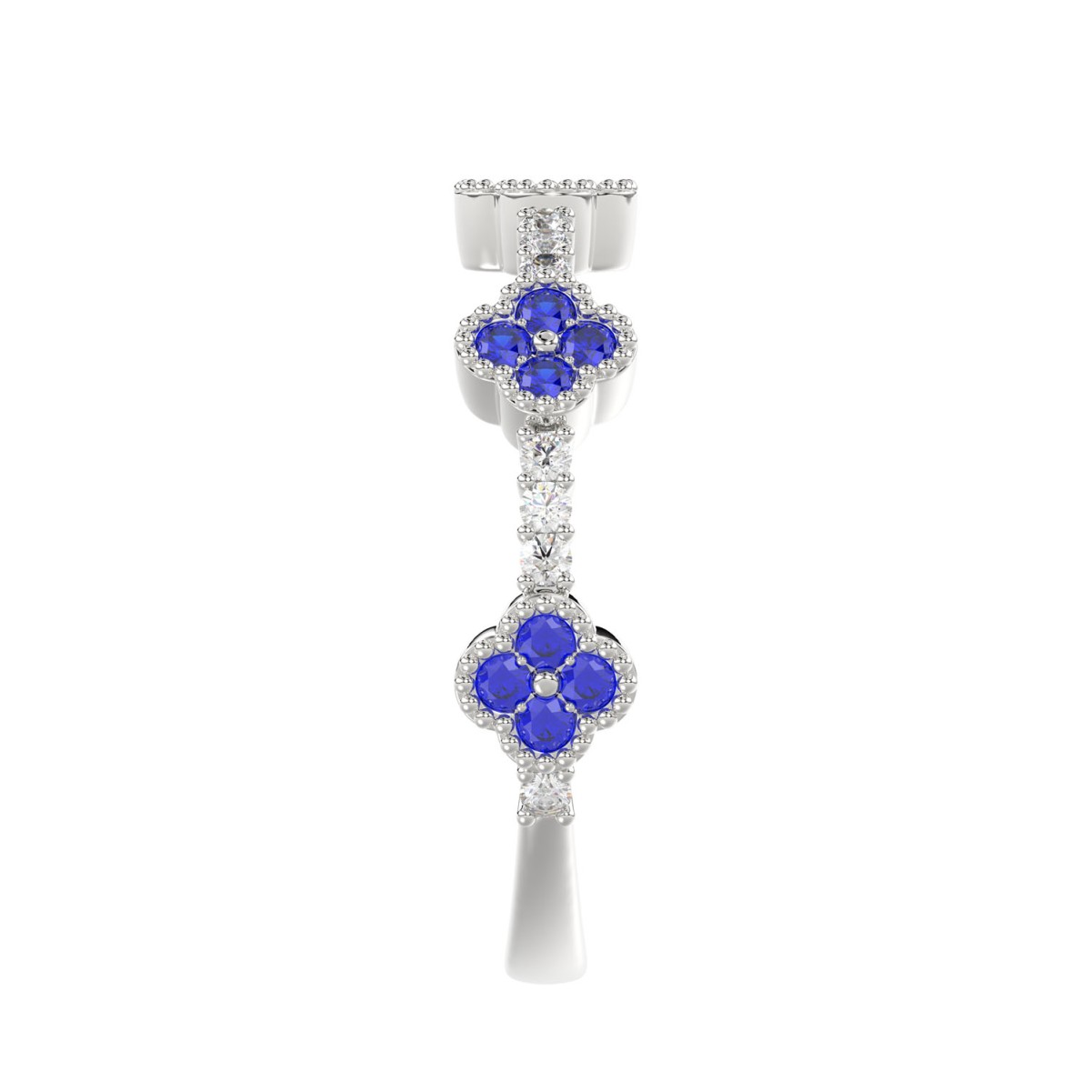 18K WHITE GOLD 1/4CT ROUND DIAMOND LADIES RING(COLOR STONE SAPPHIRE DIAMOND 1/10CT)