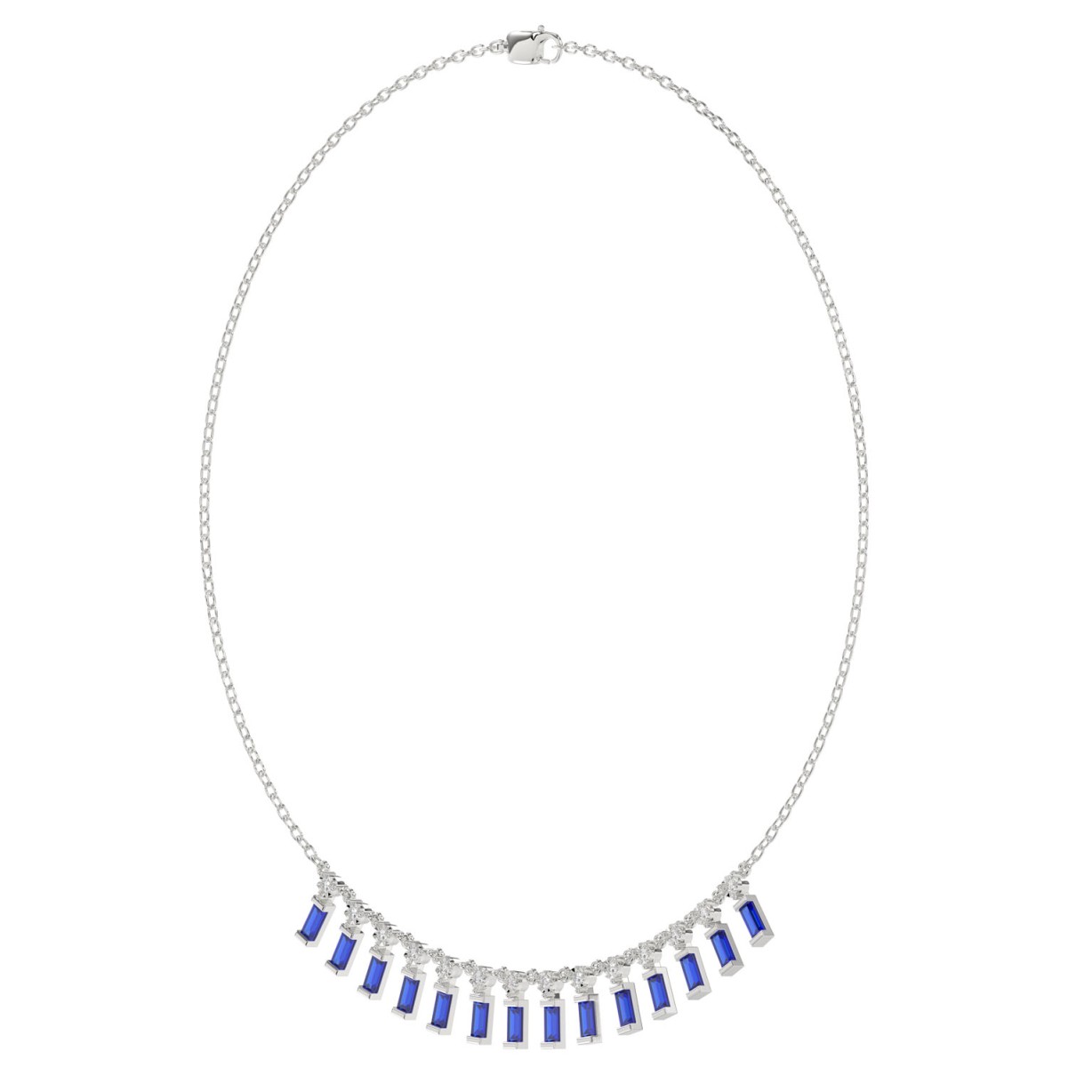 14K WHITE GOLD 7/8CT ROUND/BAGUETTE/PINK SAPPHIRE DIAMOND LADIES NECKLACE (BAGUETTE BLUE SAPPHIRE DIAMOND 3/4CT)