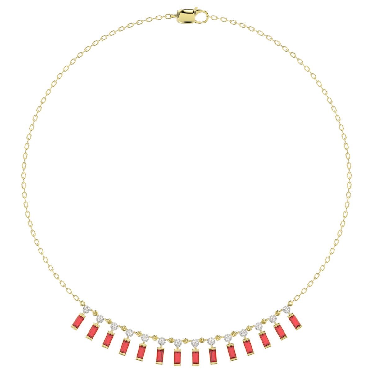 14K YELLOW GOLD 2 1/4CT ROUND/BAGUETTE/PINK SAPPHIRE DIAMOND LADIES NECKLACE (BAGUETTE RUBY DIAMOND 2CT)