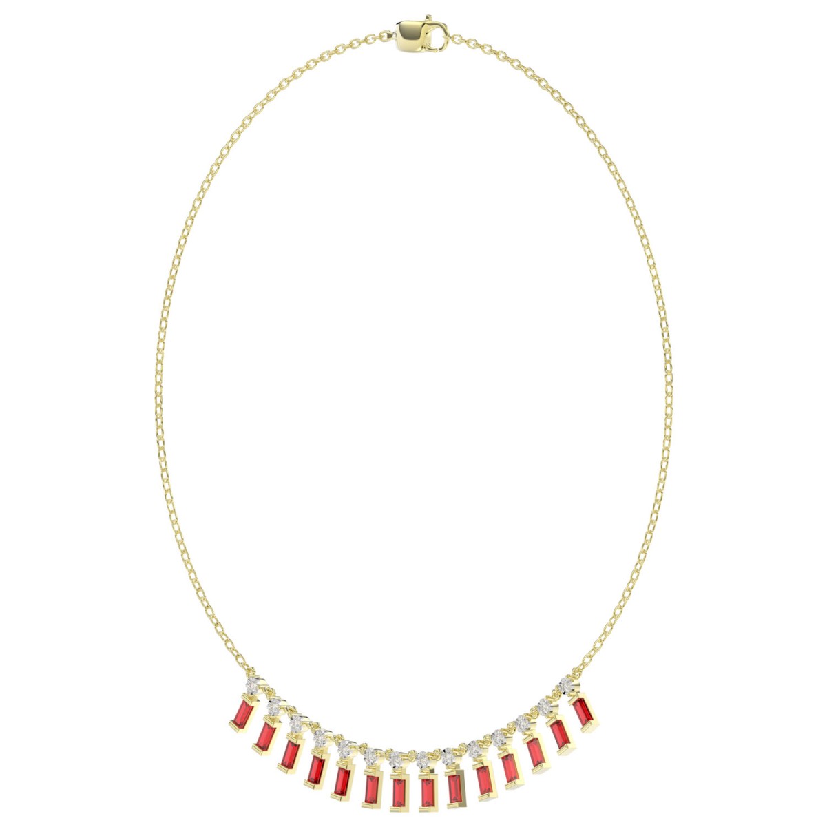 14K YELLOW GOLD 2 1/4CT ROUND/BAGUETTE/PINK SAPPHIRE DIAMOND LADIES NECKLACE (BAGUETTE RUBY DIAMOND 2CT)