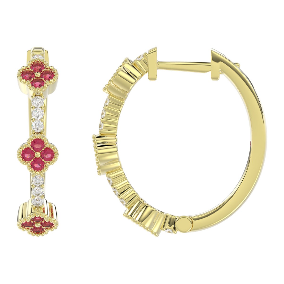 14K YELLOW GOLD 1/2CT ROUND/PINK SAPPHIRE DIAMOND LADIES HOOP EARRINGS (ROUND RUBY DIAMOND 1/3CT)