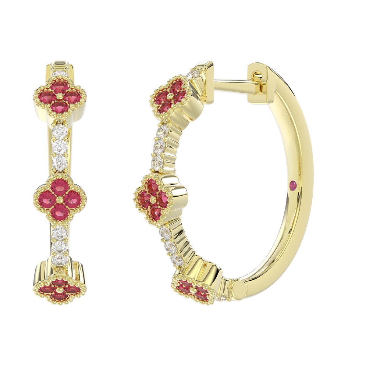 14K YELLOW GOLD 1/2CT ROUND/PINK SAPPHIRE DIAMOND LADIES HOOP EARRINGS (ROUND RUBY DIAMOND 1/3CT)