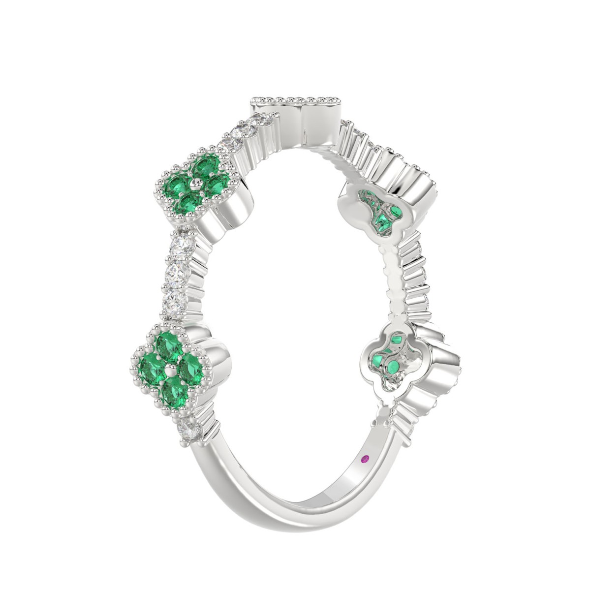 14K WHITE GOLD 1/2CT ROUND/PINK SAPPHIRE DIAMOND LADIES BAND (EMERALD ROUND DIAMOND 3/8CT)