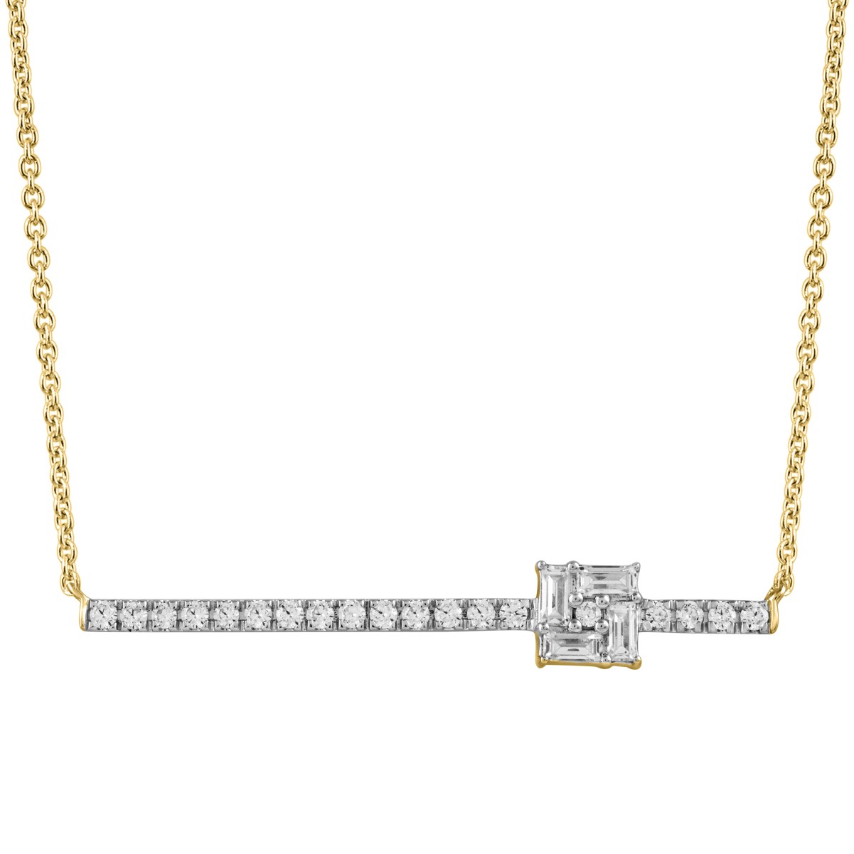 18K YELLOW GOLD 1/3CT ROUND/BAGUETTE DIAMOND LADIES NECKLACE