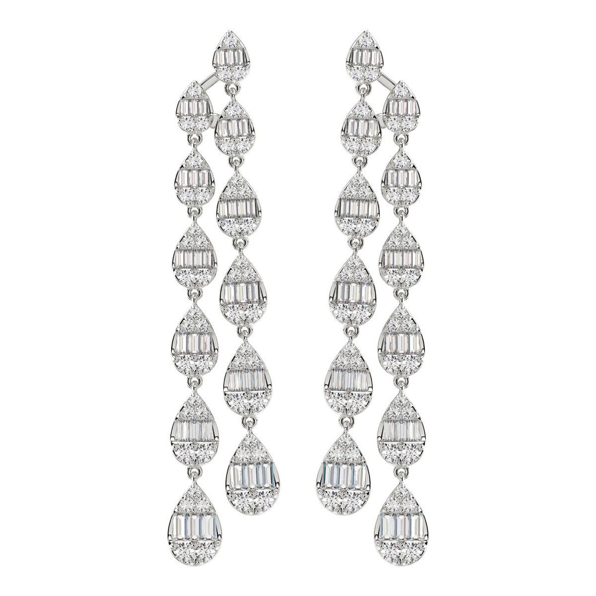 18K WHITE GOLD 1/2CT ROUND/BAGUETTE DIAMOND LADIES EARRINGS 18K WHITE GOLD 1/2CT ROUND/BAGUETTE DIAMOND LADIES EARRINGS