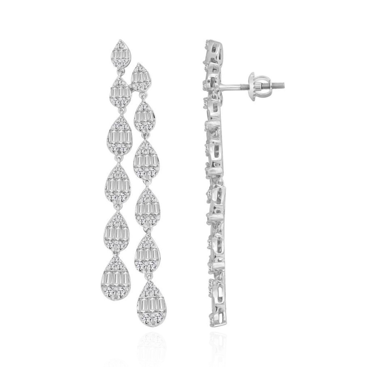 18K WHITE GOLD 1/2CT ROUND/BAGUETTE DIAMOND LADIES EARRINGS 18K WHITE GOLD 1/2CT ROUND/BAGUETTE DIAMOND LADIES EARRINGS