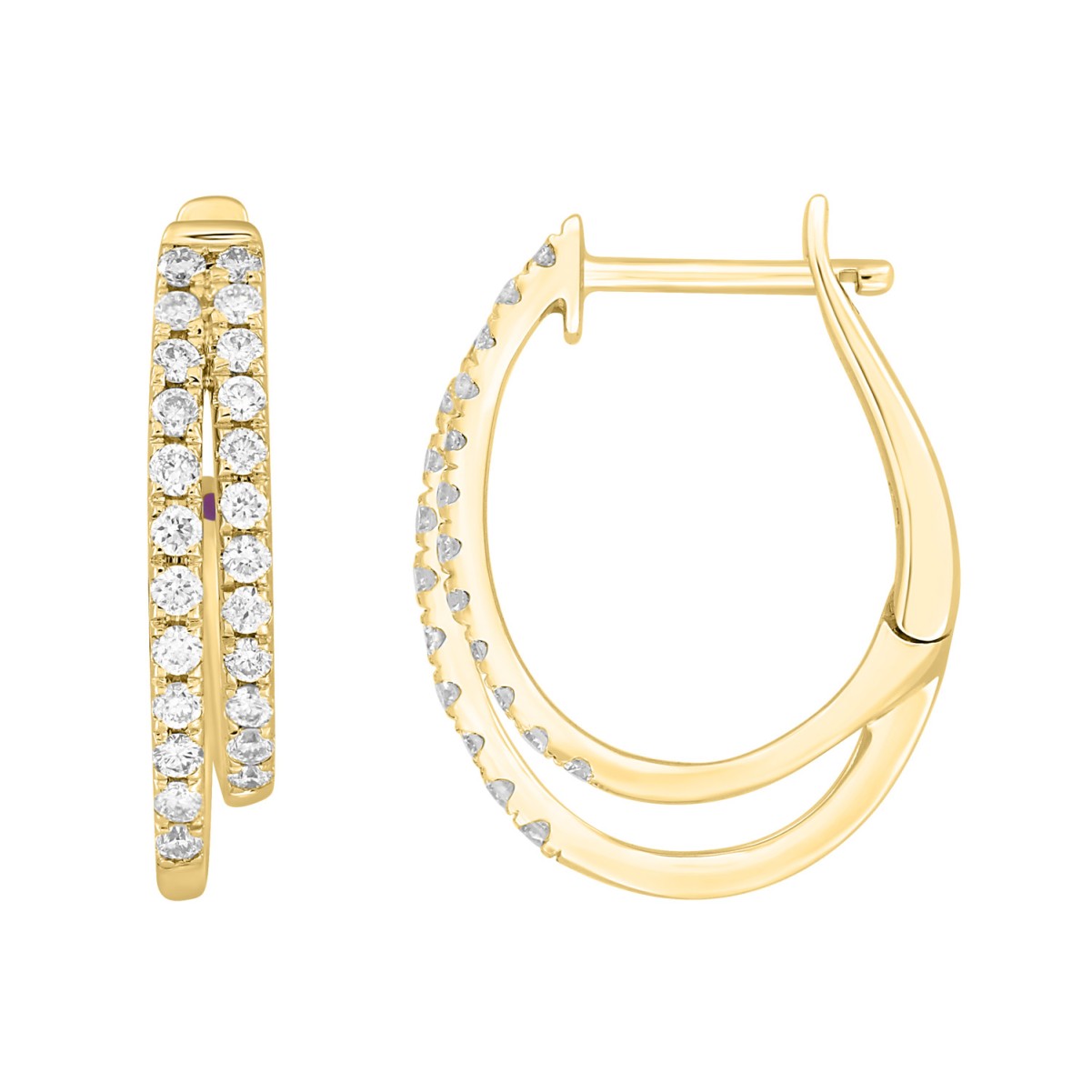 18K YELLOW GOLD 1/3CT ROUND DIAMOND LADIES HOOP EARRINGS 